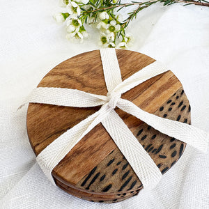 Luxury Wild Olive Round Wood Coasters | Artisan Home Décor Gift