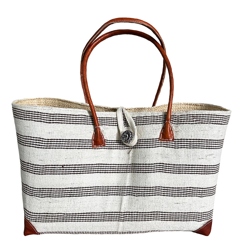 Wild Silk Market Bag Cream with Brown Stripes