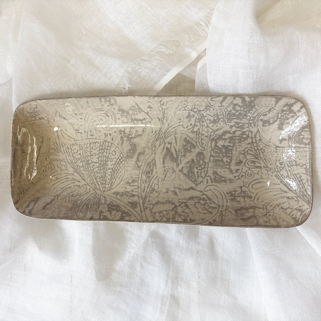 Wonki Ware Medium Grey Rectangular Ceramic Platter