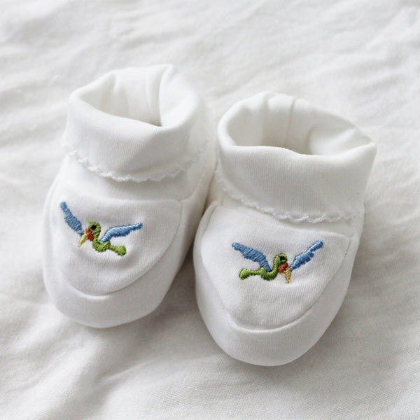 Pima Cotton Baby Booties with Bird