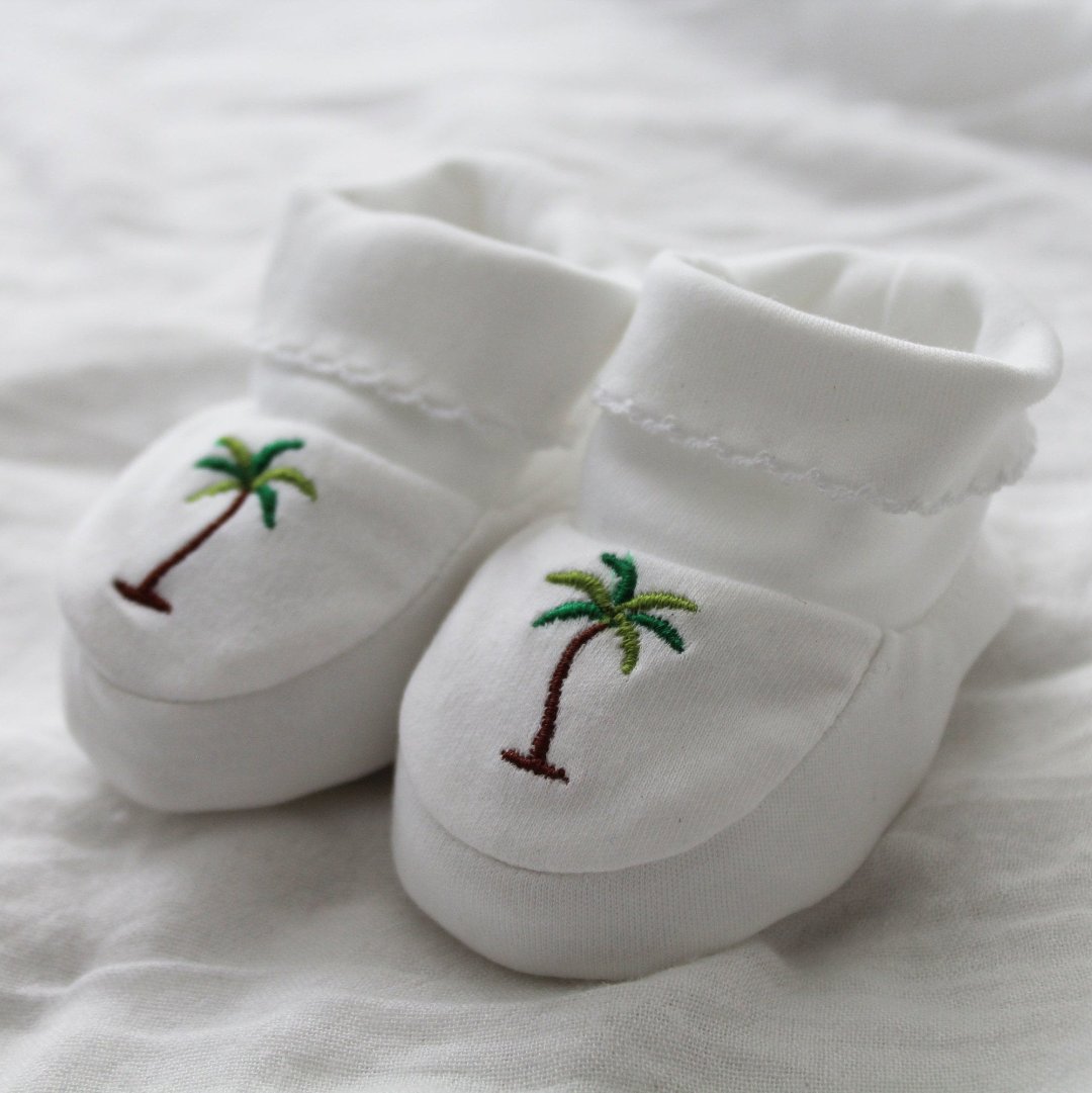 Pima Cotton Baby Booties with Palm Tree