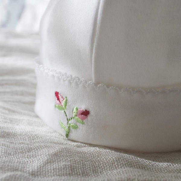 Pima Cotton Beanie with Rosebuds