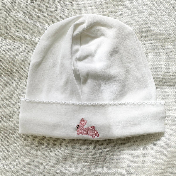 Pima Cotton Baby Beanie with Pink Bunny