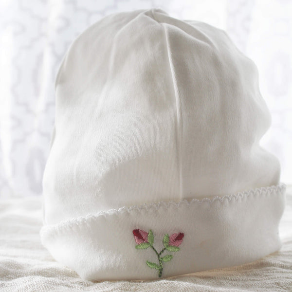 Pima Cotton Beanie with Rosebuds