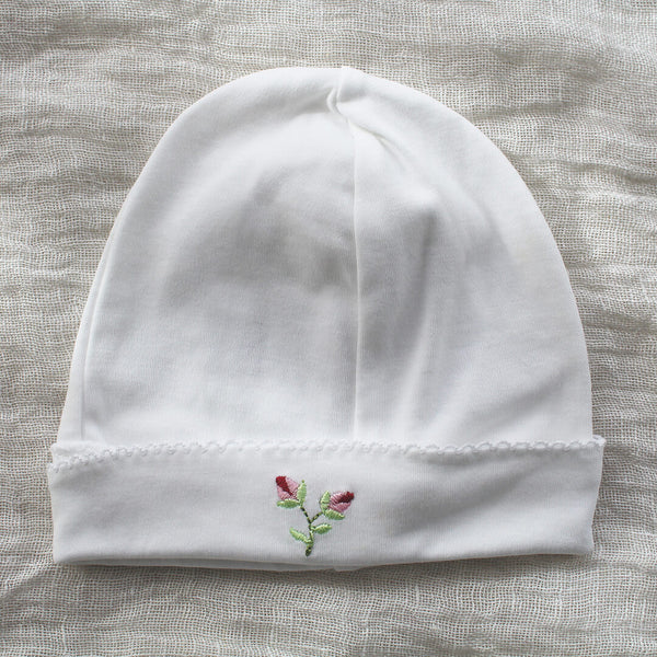 Pima Cotton Beanie with Rosebuds