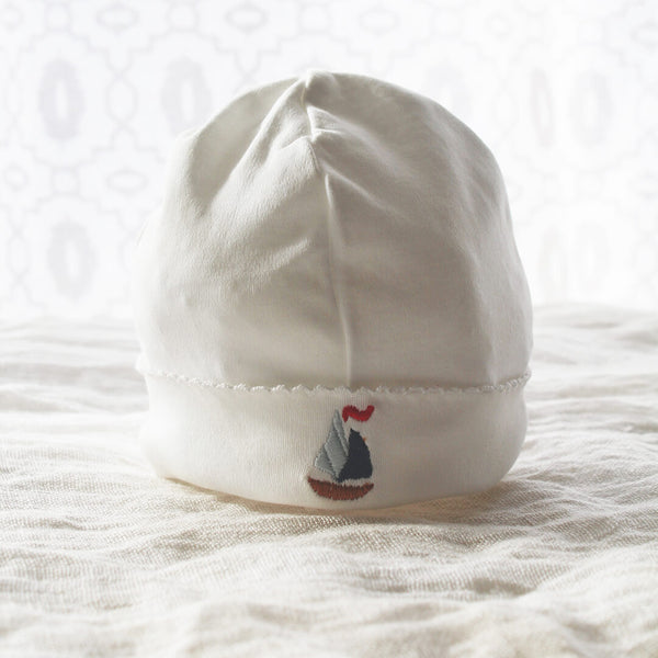 Pima Cotton Beanie with Sailboats