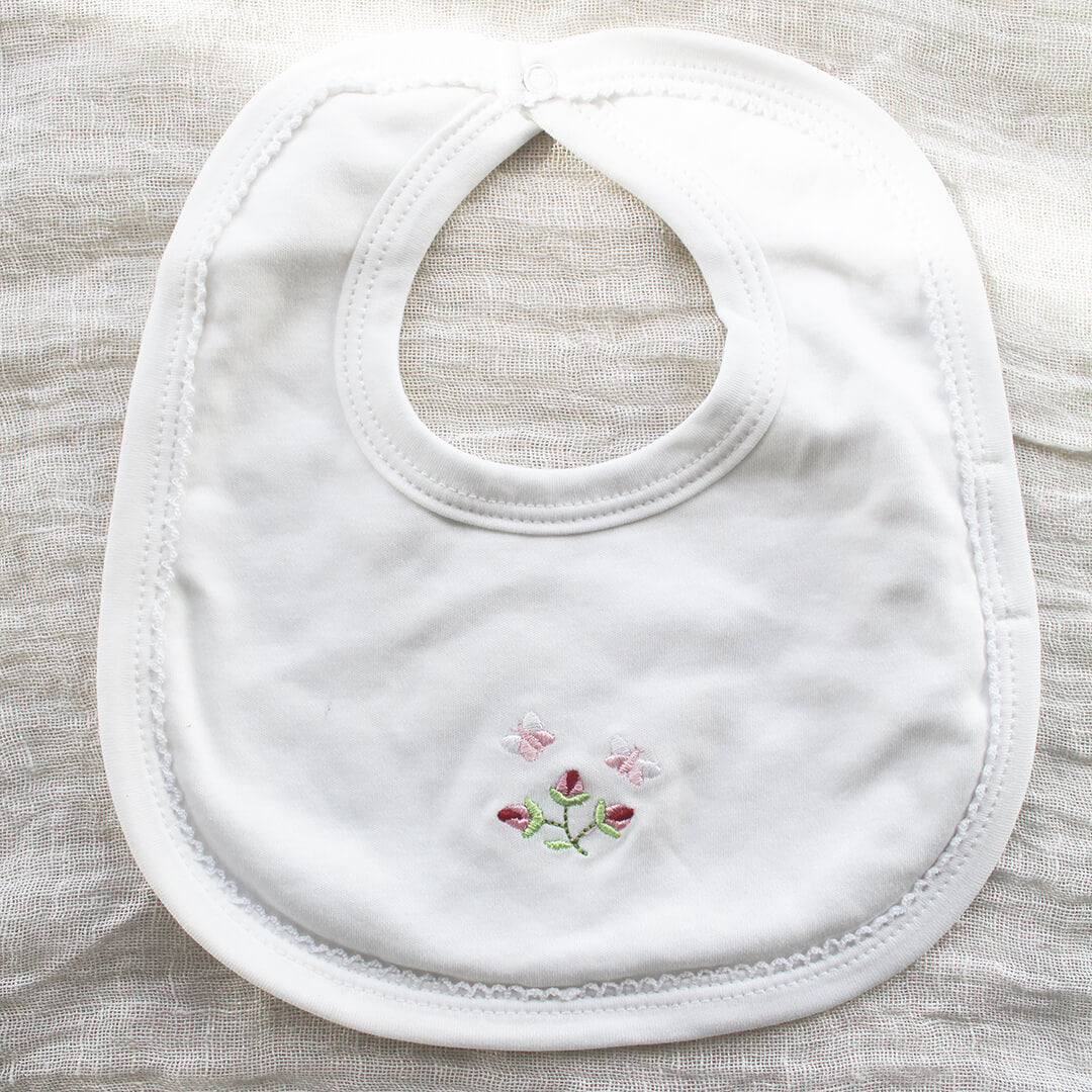 Pima Cotton Baby Bib with Rosebuds