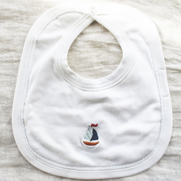 Pima Cotton Baby Bib with Sailboat 