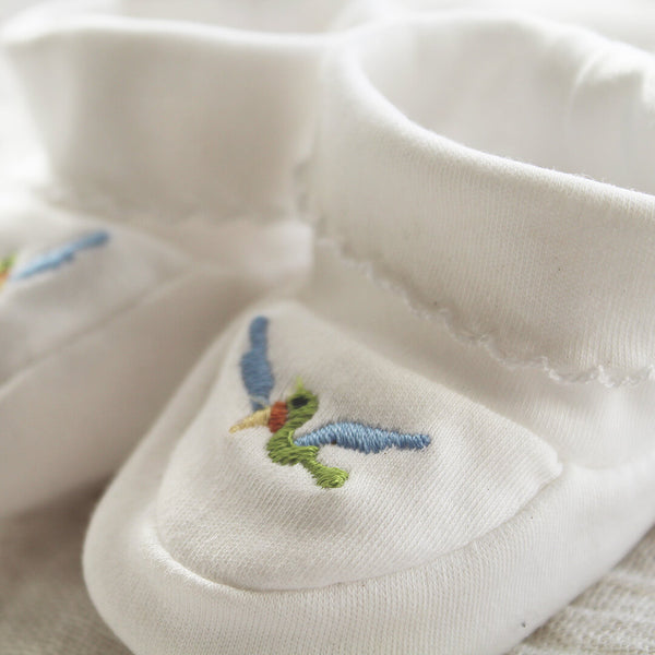 Pima Cotton Baby Booties with Bird