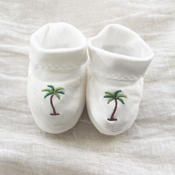 Pima Cotton Baby Booties with Palm Tree