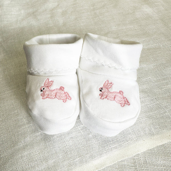 Pima Cotton Baby Booties with Pink Bunny