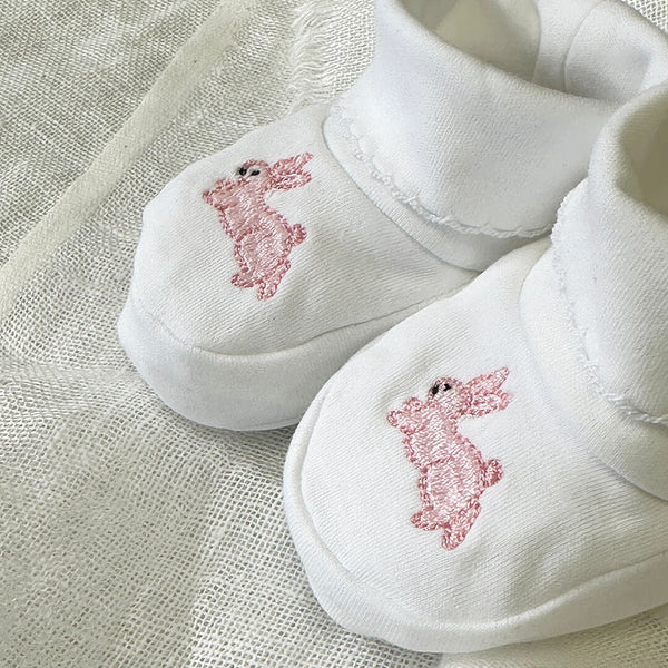 Pima Cotton Baby Booties with Pink Bunny