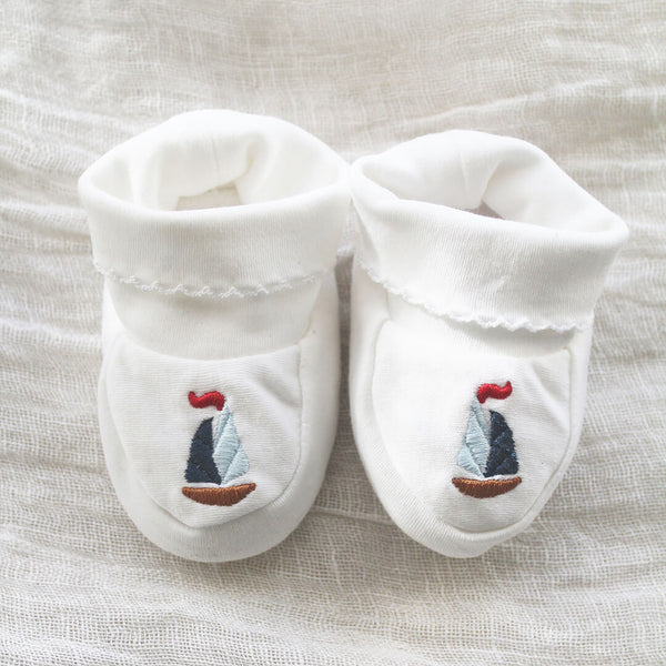 Pima Cotton Baby Booties with Sailboat