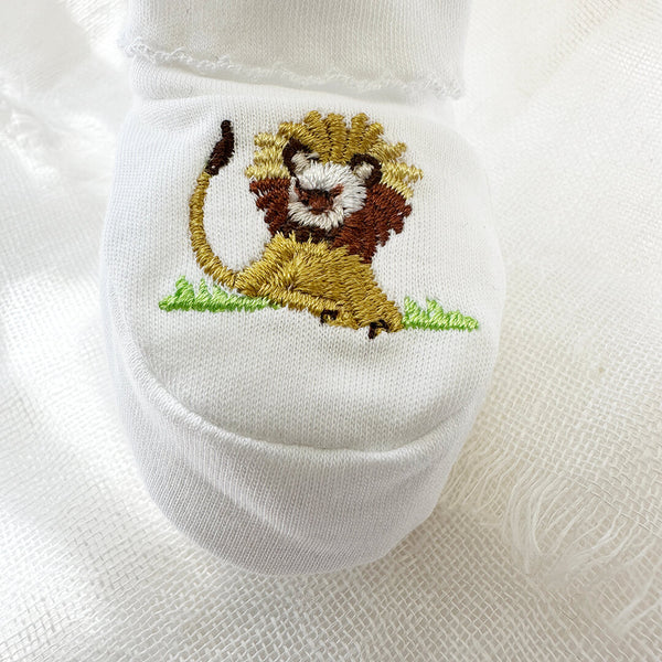 Pima Cotton Baby Booties with Lion