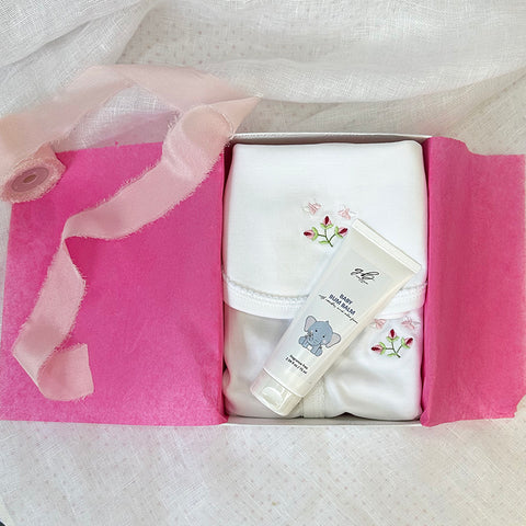Newborn Baby Gift Set Rosebud Onesie, Bib, Diaper Cream