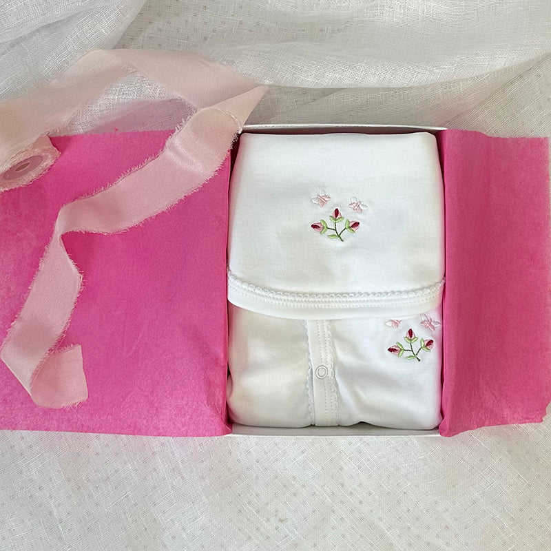 Newborn Baby Gift Set Rosebud Onsie and Bib