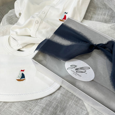 Newborn Baby Gift Set Sailboat Onesie and Bib