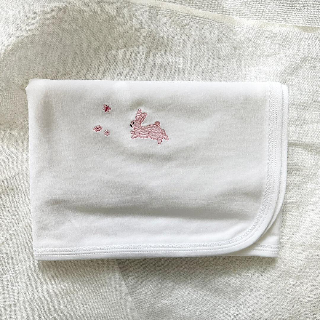 Newborn Receiving Blanket with Pink Bunny