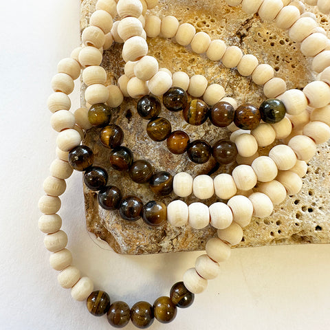 Beaded Wood Bracelet with Tigers Eye