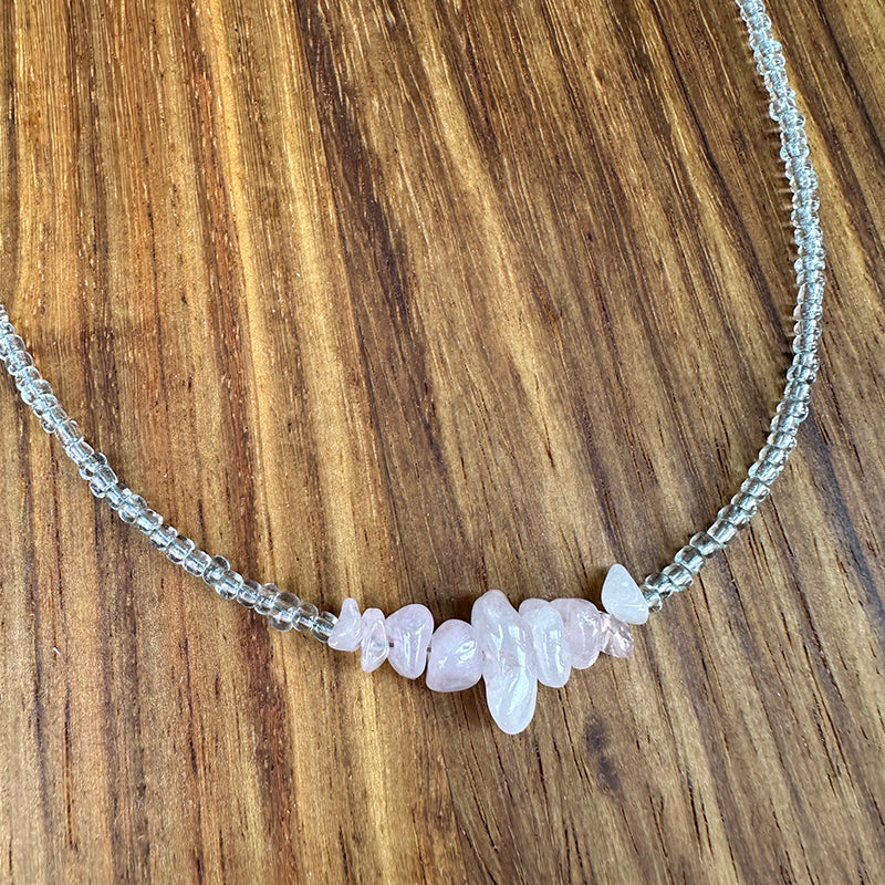 Beaded Rose Quarts Necklace 