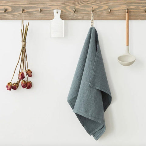 Linen Tales Blue Fog Stone Washed Linen Kitchen Towel