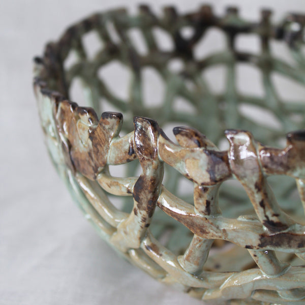 ceramic oval lattice bowl