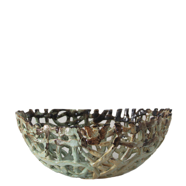 ceramic oval lattice bowl