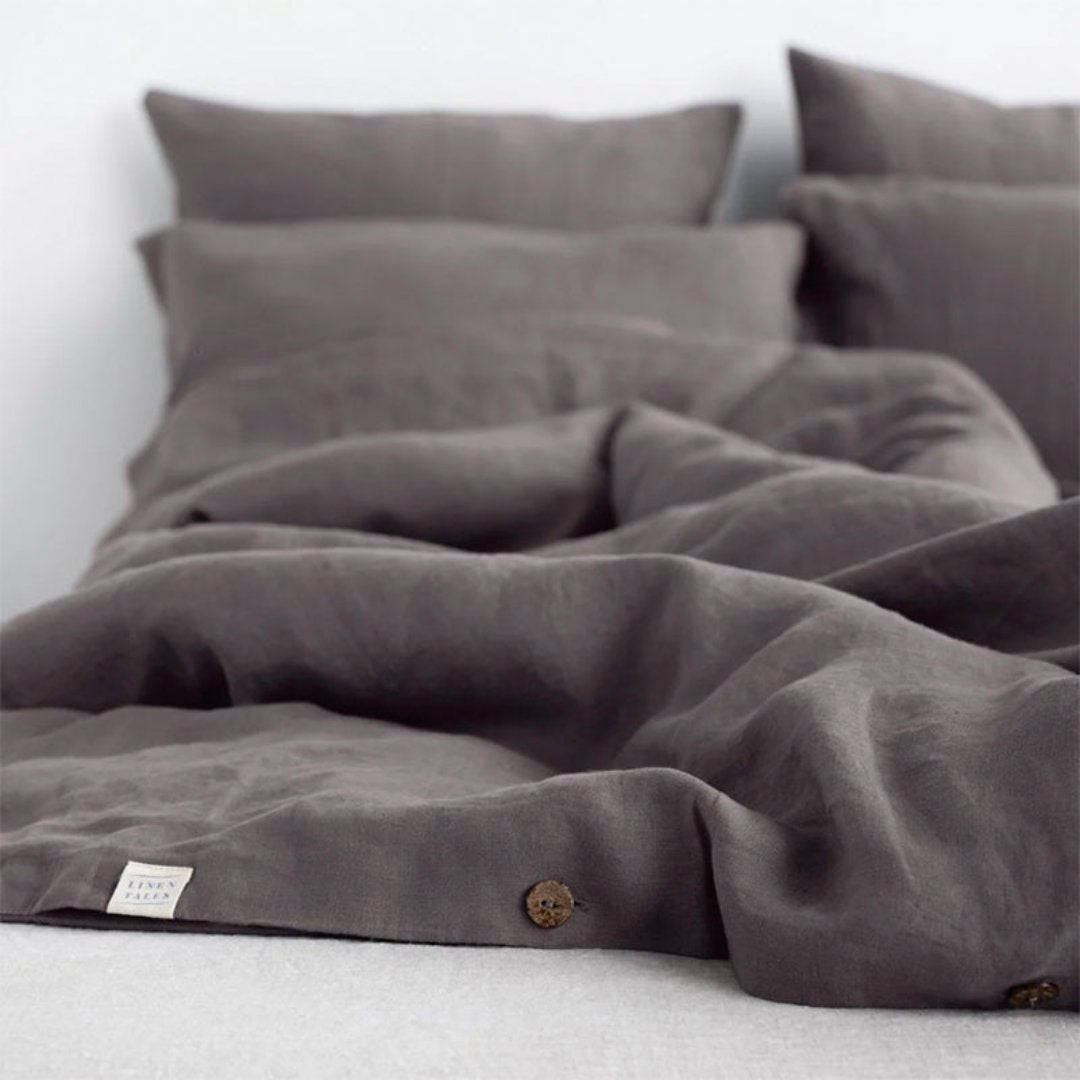 Linen Tales Charcoal Stone Washed Linen Duvet Cover Set