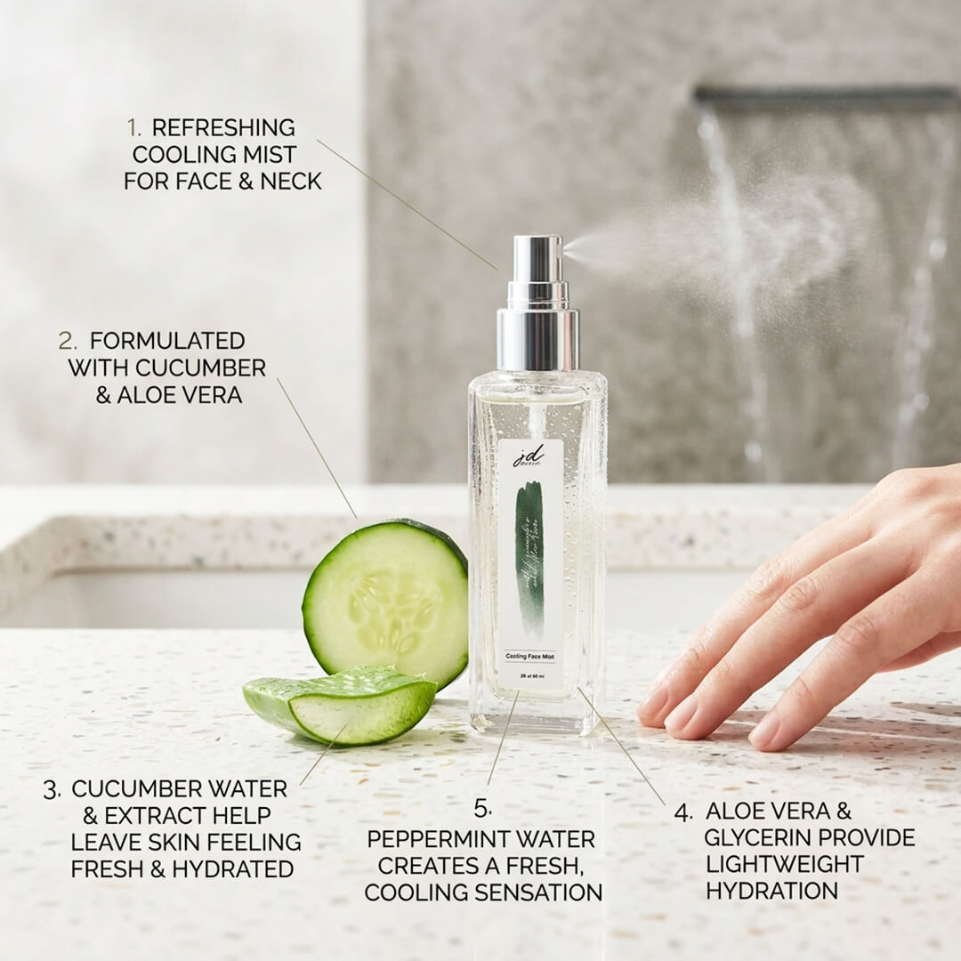 JDBotanics Cooling Face Mist | Cucumber & Aloe With Ingredient Notes