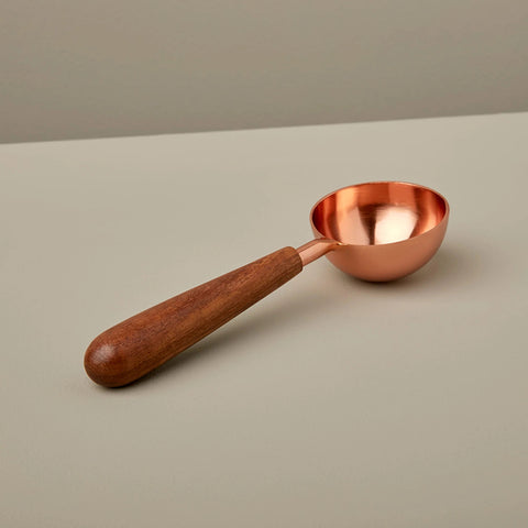 copper and wood coffee spoon