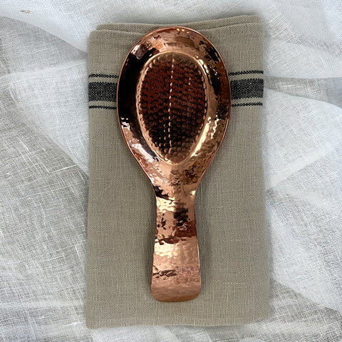copper spoon rest and linen dishtowel gift set