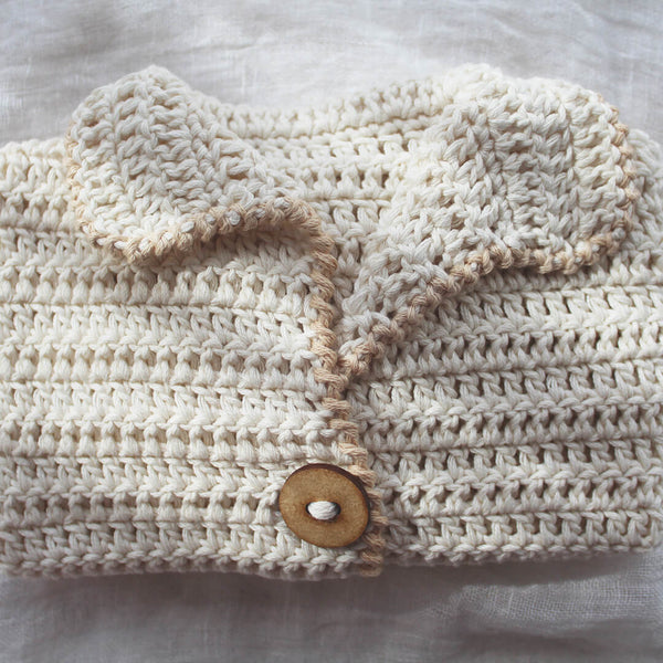 hand crocheted baby cardigan beige