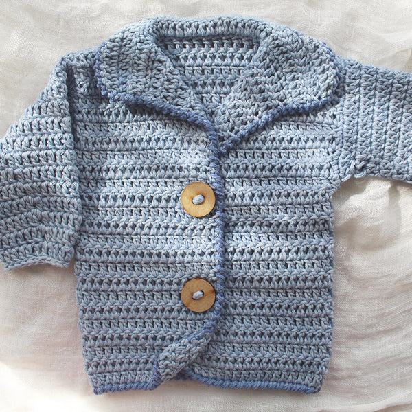 Hand Crocheted Baby Cardigan Blue