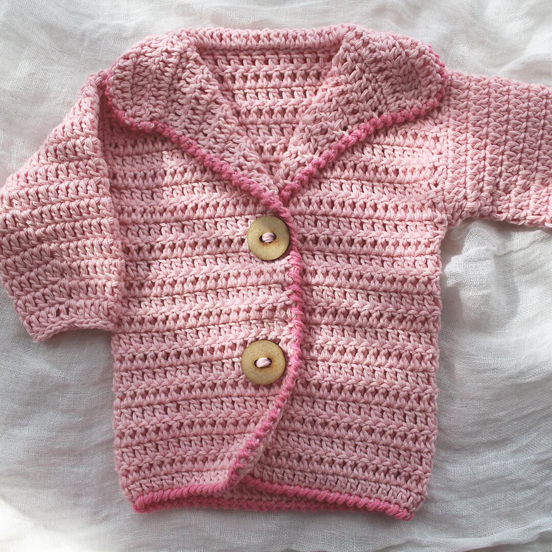 Hand Crocheted Baby Cardigan Pink