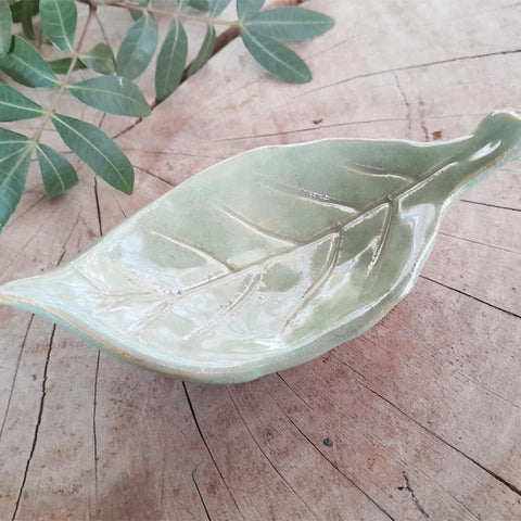 Small Handmade Ceramic Leaf Bowl Green