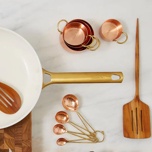 Hammered Copper and Gold Measuring Cups Set