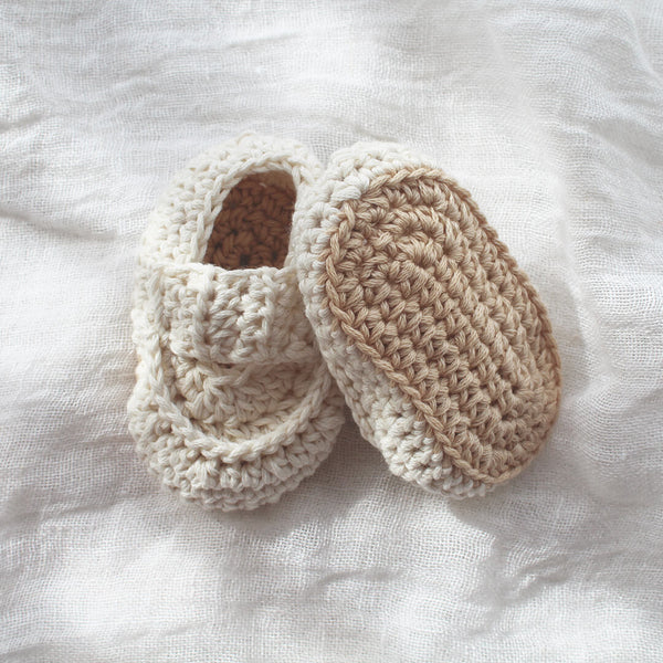 hand crocheted baby booties - beige