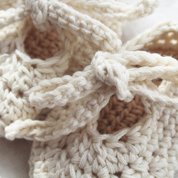 Hand Crocheted Baby Booties Beige