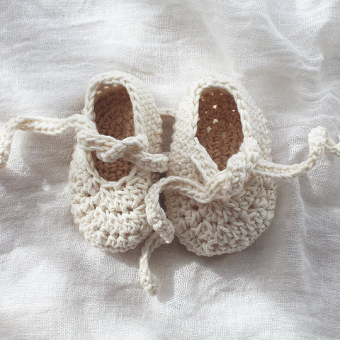 Hand Crocheted Baby Booties Beige