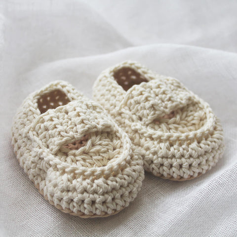 hand crocheted baby booties - beige