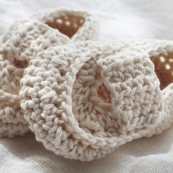 hand crocheted baby booties - beige