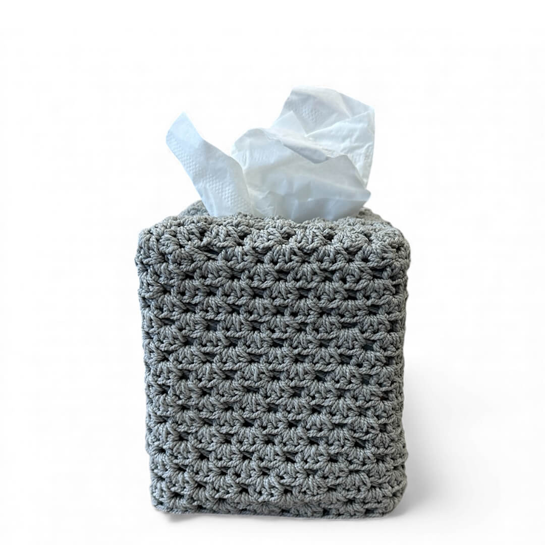 Hand Crochet Tissue Box Cover Light Grey