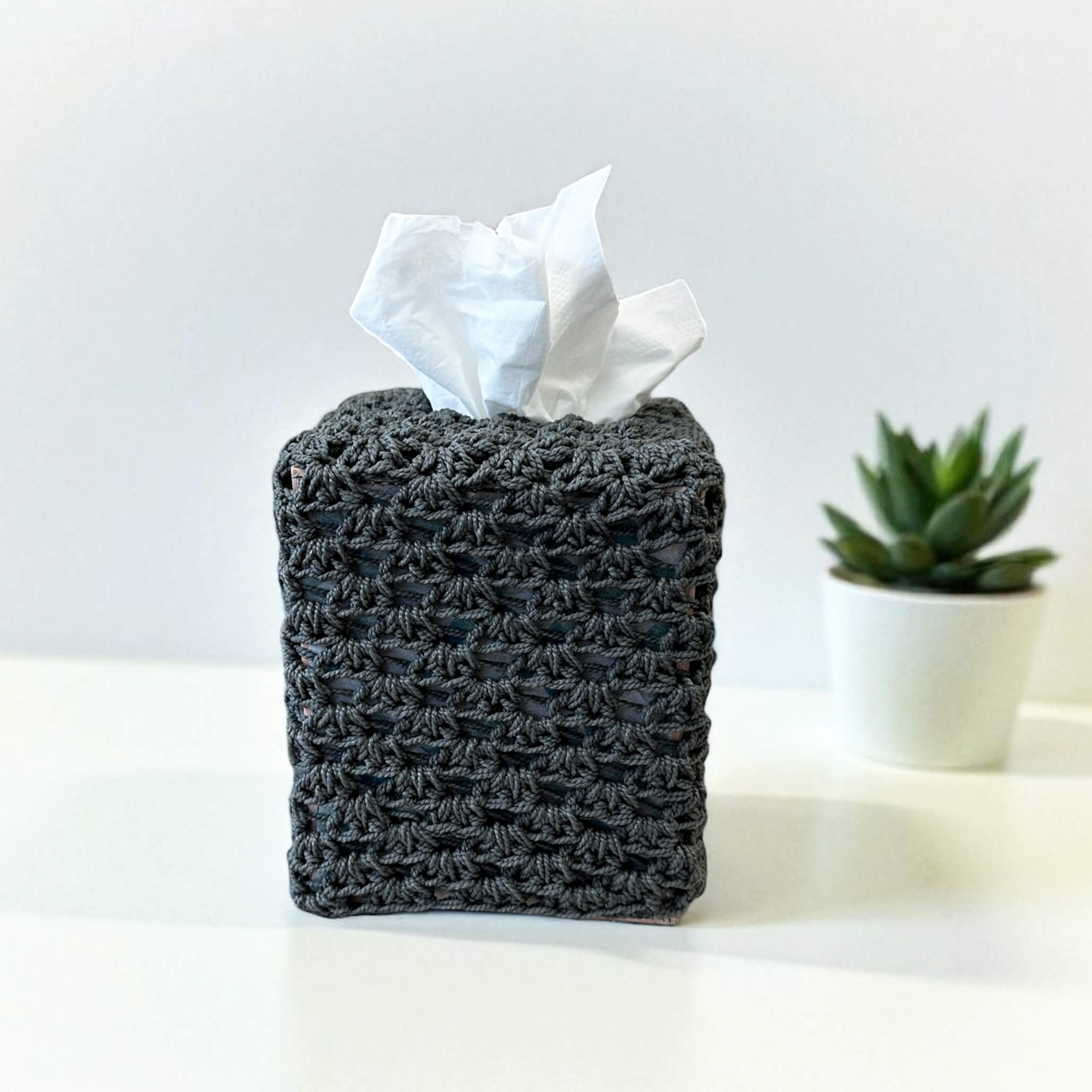 Hand Crochet Tissue Box Cover Dark Grey