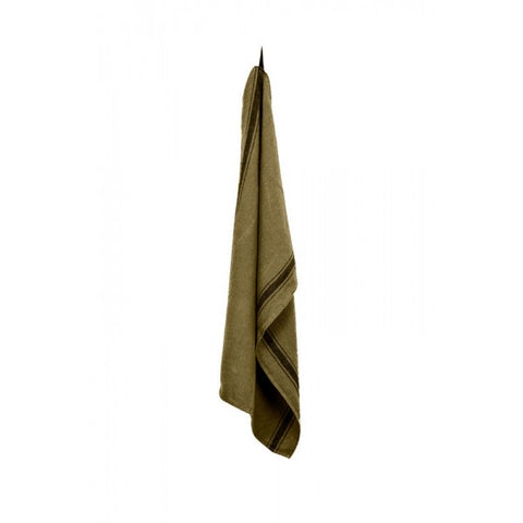 linen kitchen towel solid olive with charcoal stripe