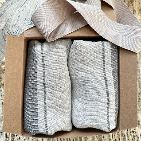 Linen Dishtowel Gift Set Grey and Natural