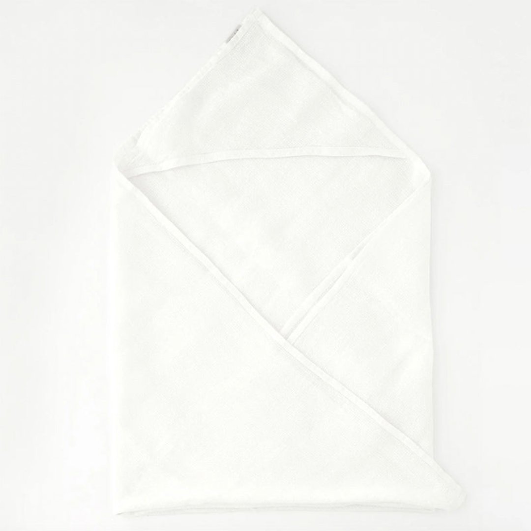 Linen Tales Stone Washed Linen Baby Hooded Towel White