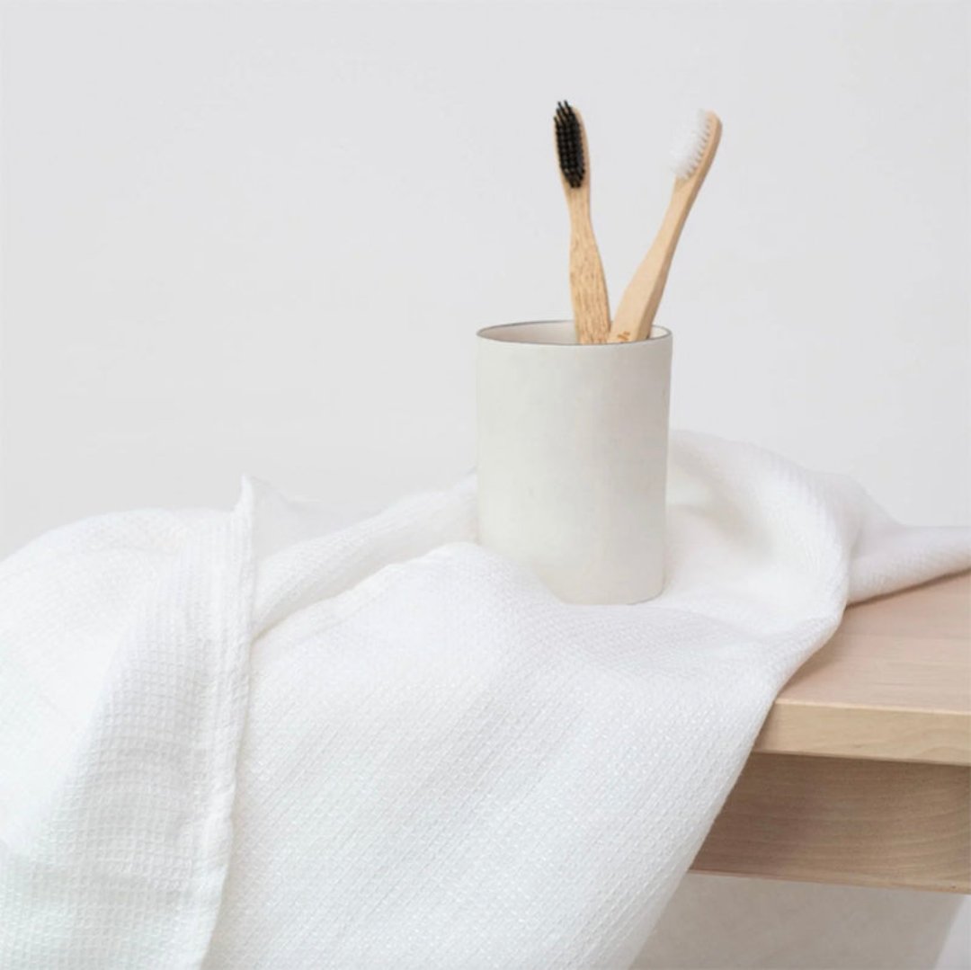 Linen Tales White Fine Waffle Linen Face Towel