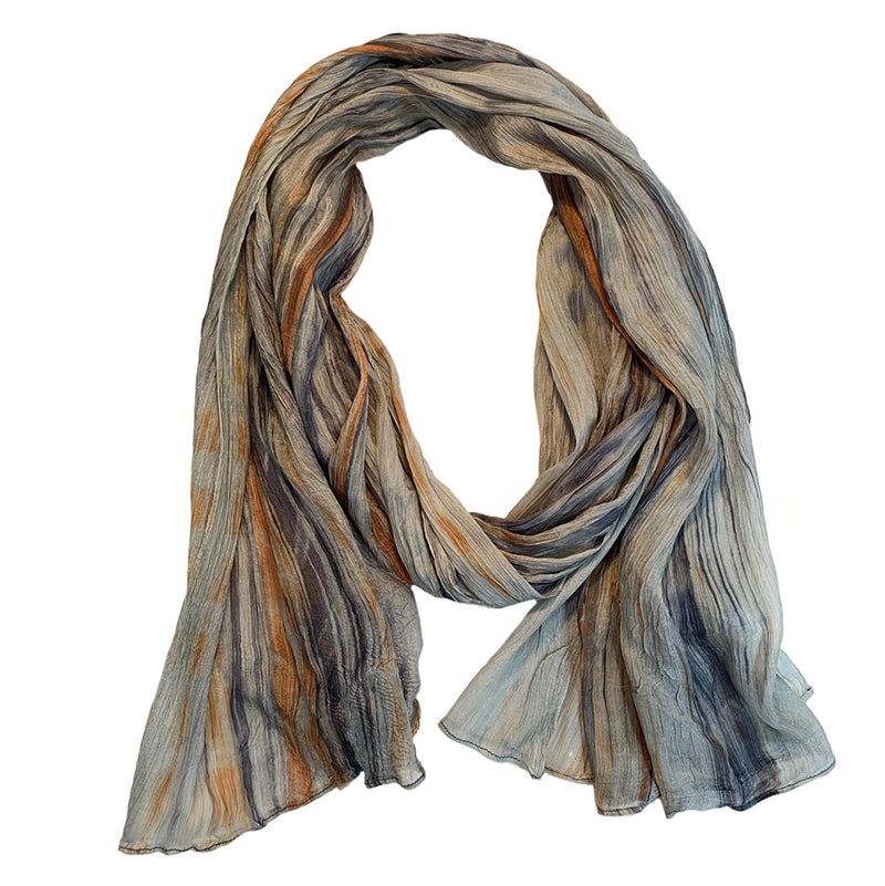 Lua Light Grey and Rust Watercolor Silk Scarf