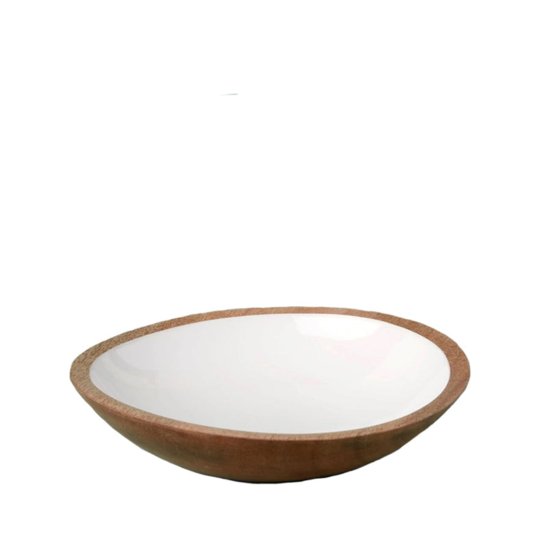 Mango Wood and Enamel Small Shallow Bowl