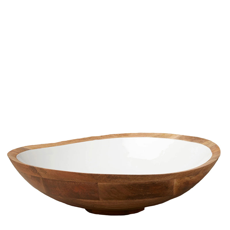 Mango Wood and Enamel Extra Large Shallow Bowl 